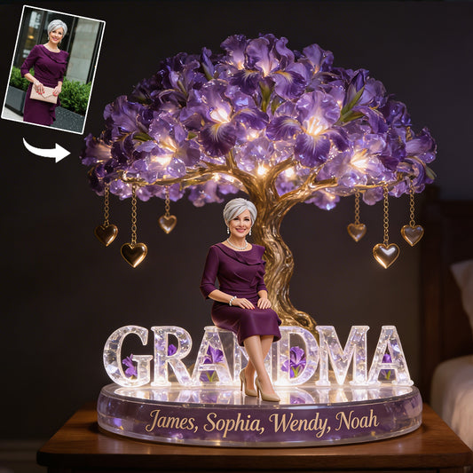 Custom Any Photo Flower Tree Gift For Mom, Grandma - Personalized Grandma Acrylic LED Night Light