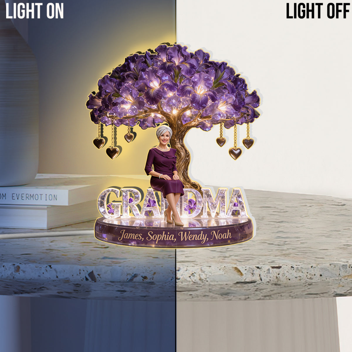 Custom Any Photo Flower Tree Gift For Mom, Grandma - Personalized Grandma Acrylic LED Night Light