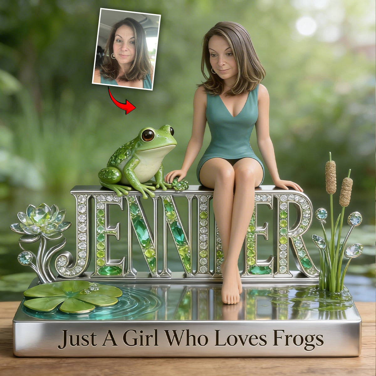 Juste une fille qui aime les grenouilles - Plaque acrylique personnalisée en forme de grenouille