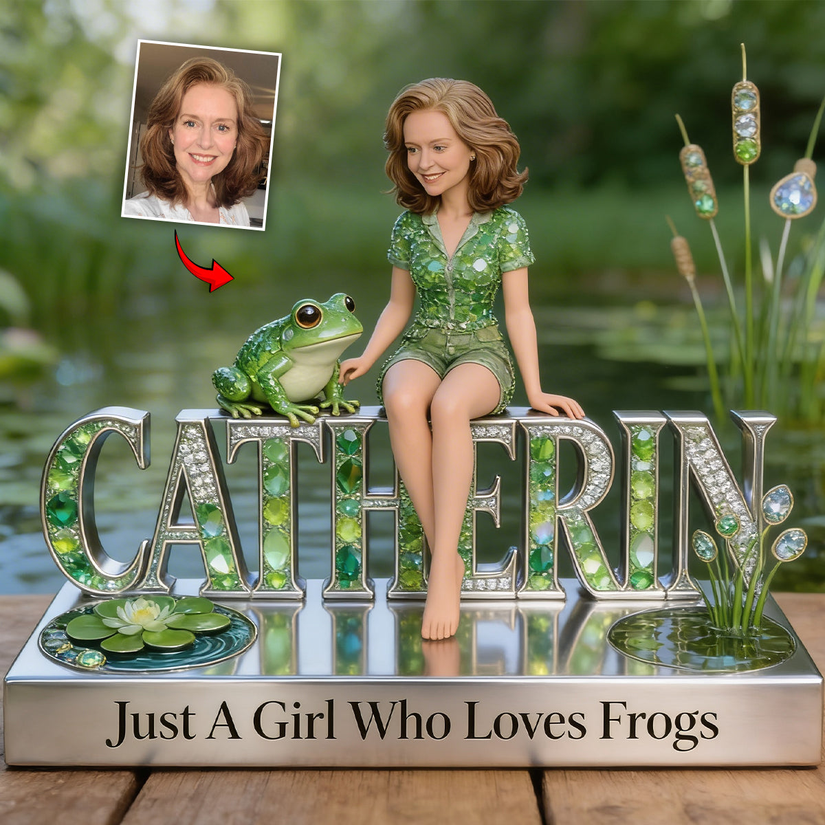 Juste une fille qui aime les grenouilles - Plaque acrylique personnalisée en forme de grenouille
