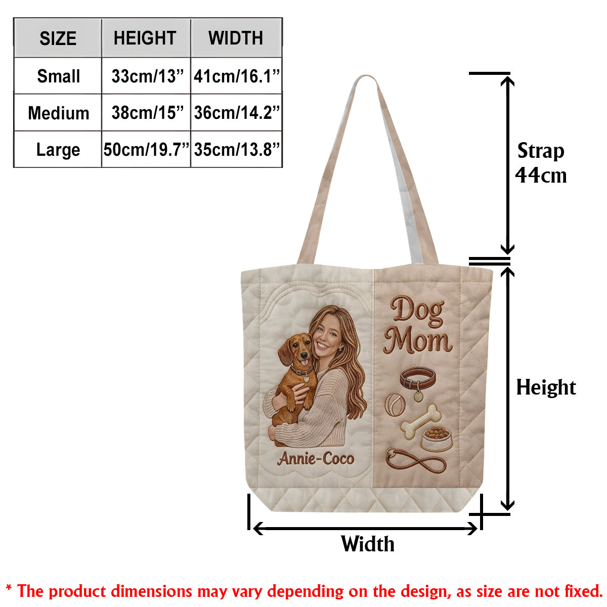 Dog Mom - Personalized Dog Quilted Tote Bag