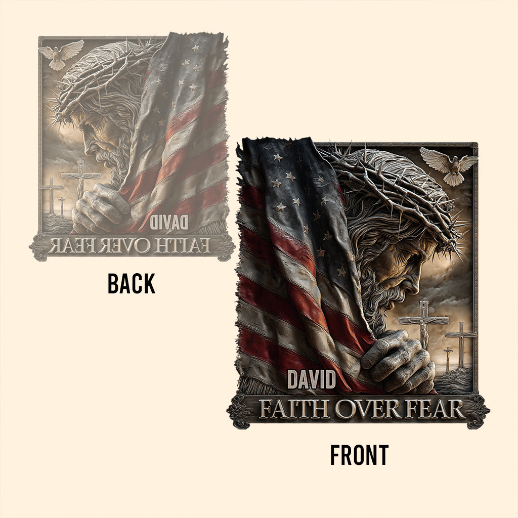 Jésus, la foi américaine contre la peur - Plaque en acrylique chrétienne personnalisée - Forme personnalisée