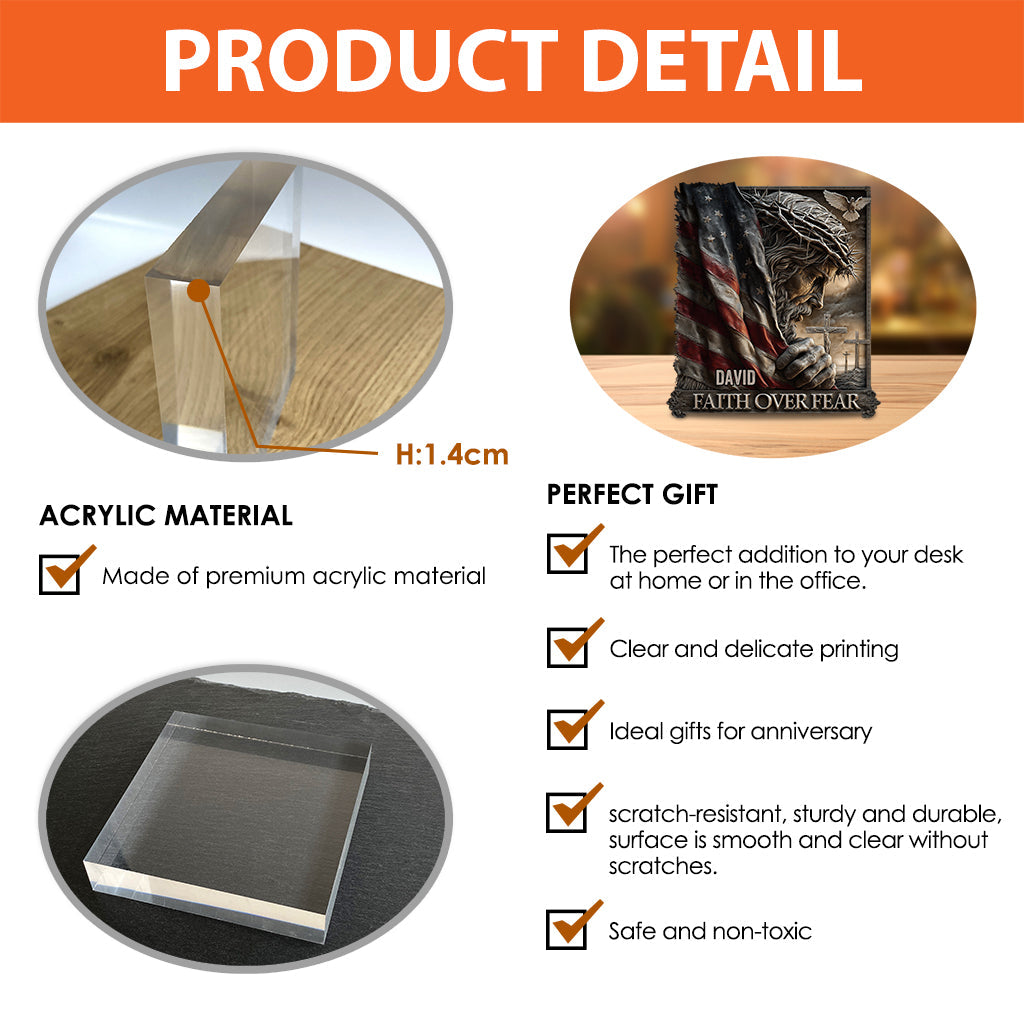 Jésus, la foi américaine contre la peur - Plaque en acrylique chrétienne personnalisée - Forme personnalisée