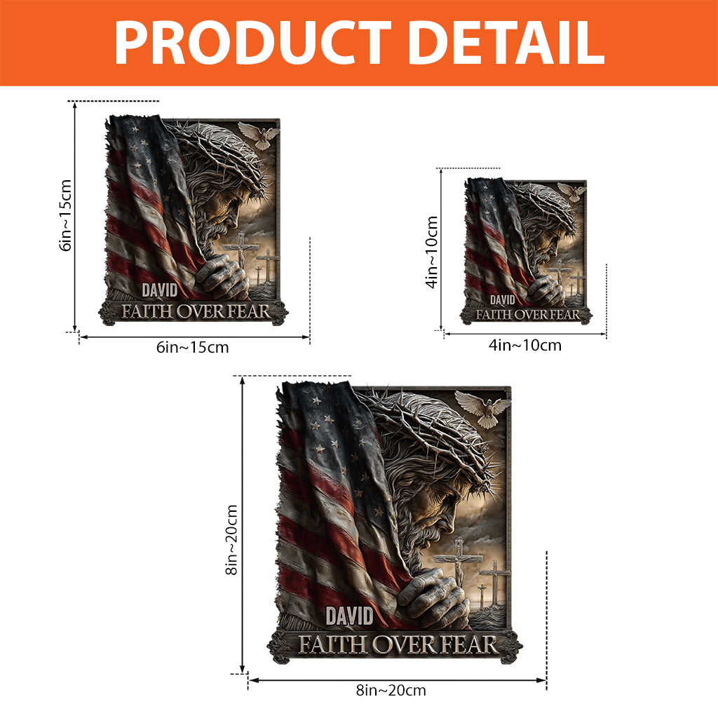 Jésus, la foi américaine contre la peur - Plaque en acrylique chrétienne personnalisée - Forme personnalisée