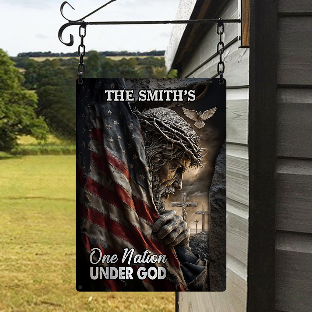 Jésus Américain Une Nation Sous Dieu - Panneau métallique rectangulaire chrétien personnalisé