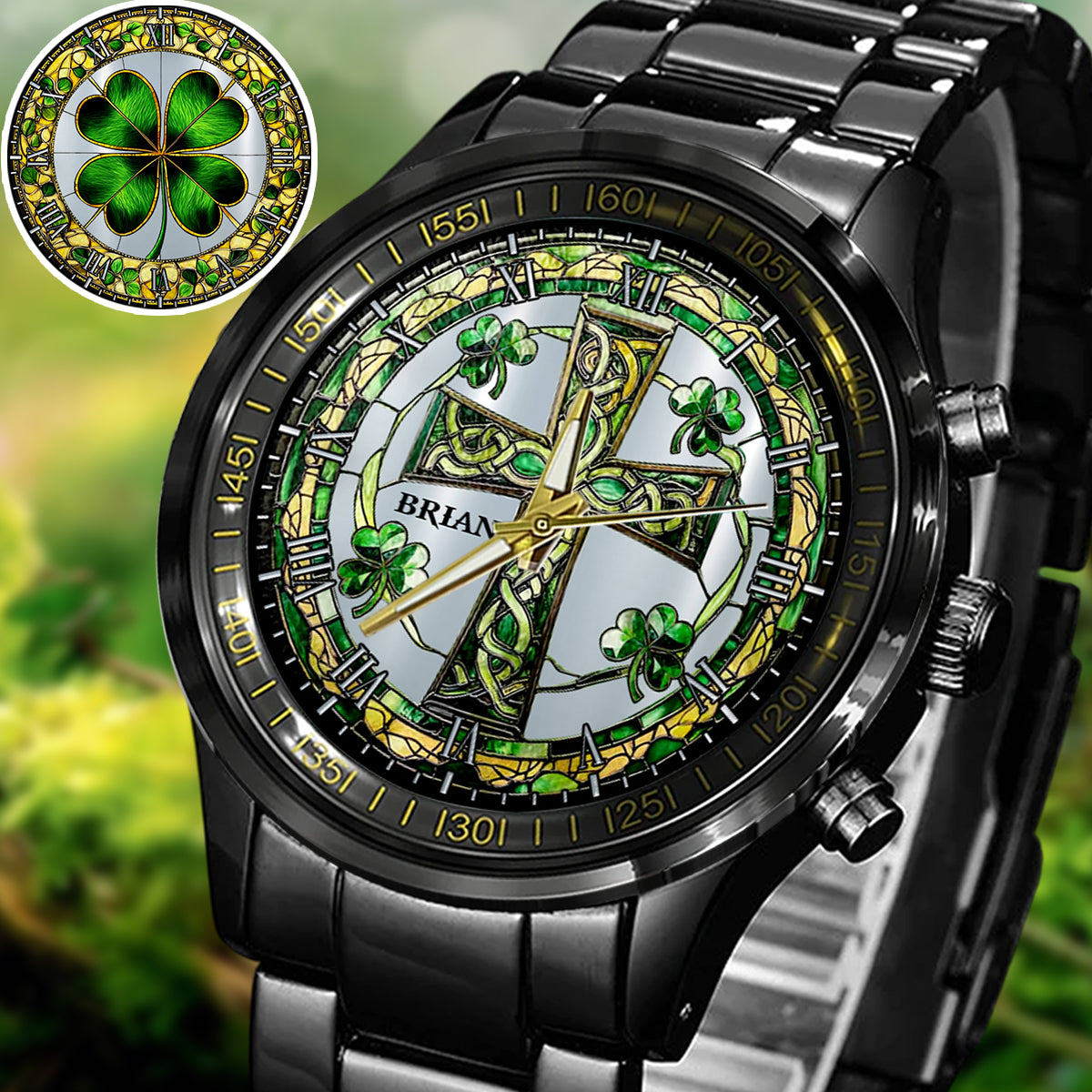 Montre irlandaise personnalisée Croix Celtique Trèfle