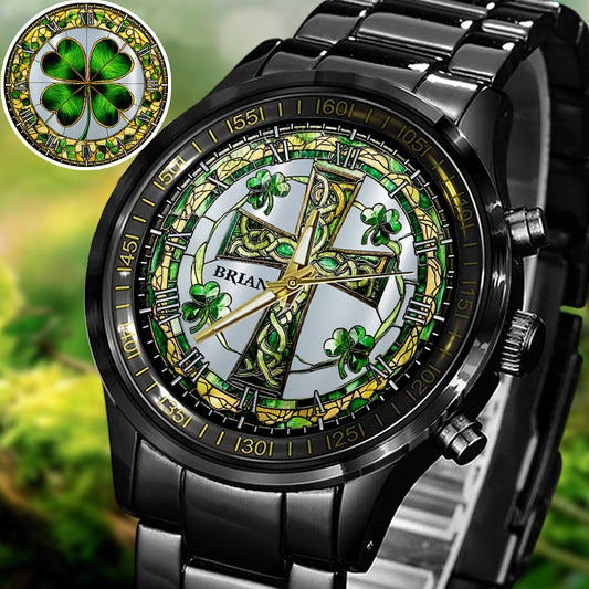 Montre irlandaise personnalisée Croix Celtique Trèfle
