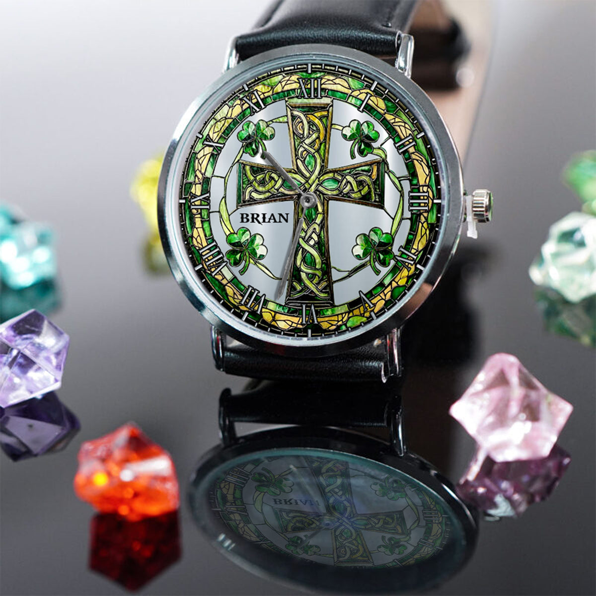 Montre irlandaise personnalisée Croix Celtique Trèfle