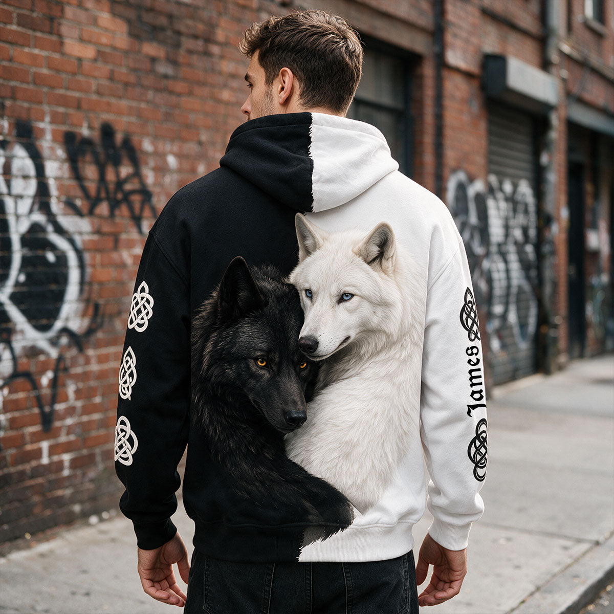 Loup Noir & Blanc - Chemise Personnalisée Loup Tout Imprimé