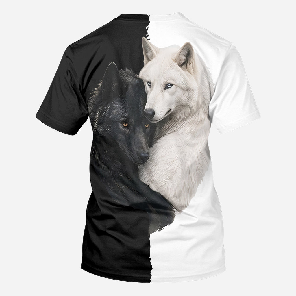 Loup Noir & Blanc - Chemise Personnalisée Loup Tout Imprimé