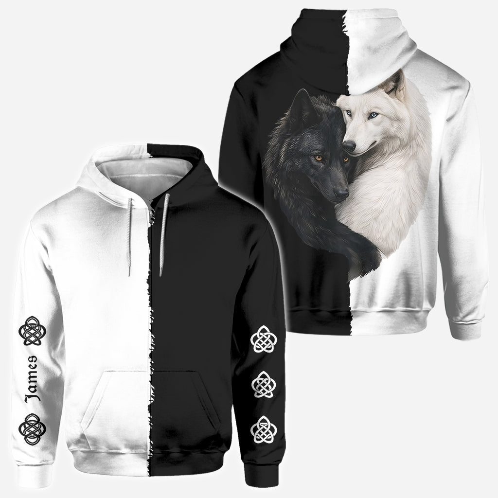 Loup Noir & Blanc - Chemise Personnalisée Loup Tout Imprimé