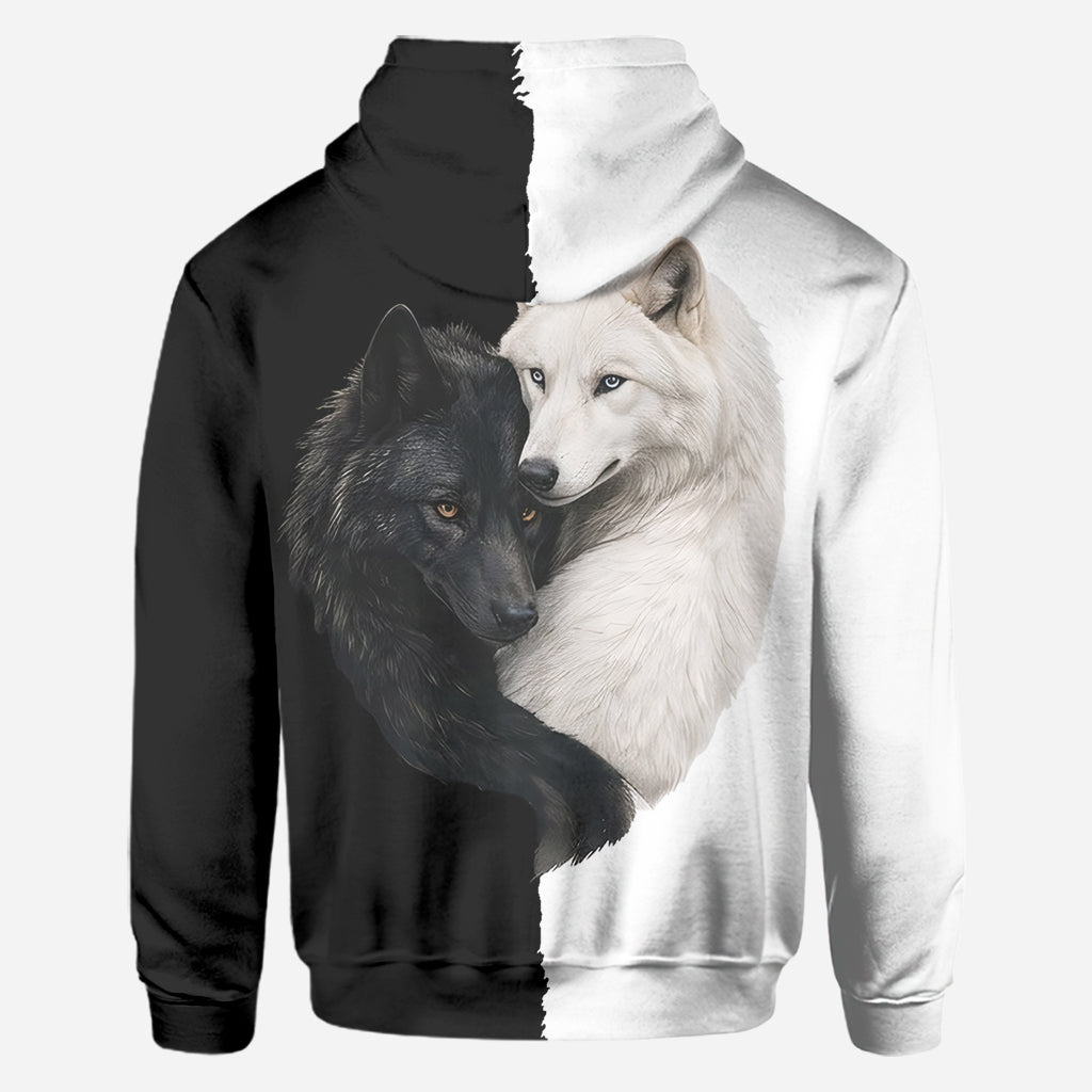 Loup Noir & Blanc - Chemise Personnalisée Loup Tout Imprimé