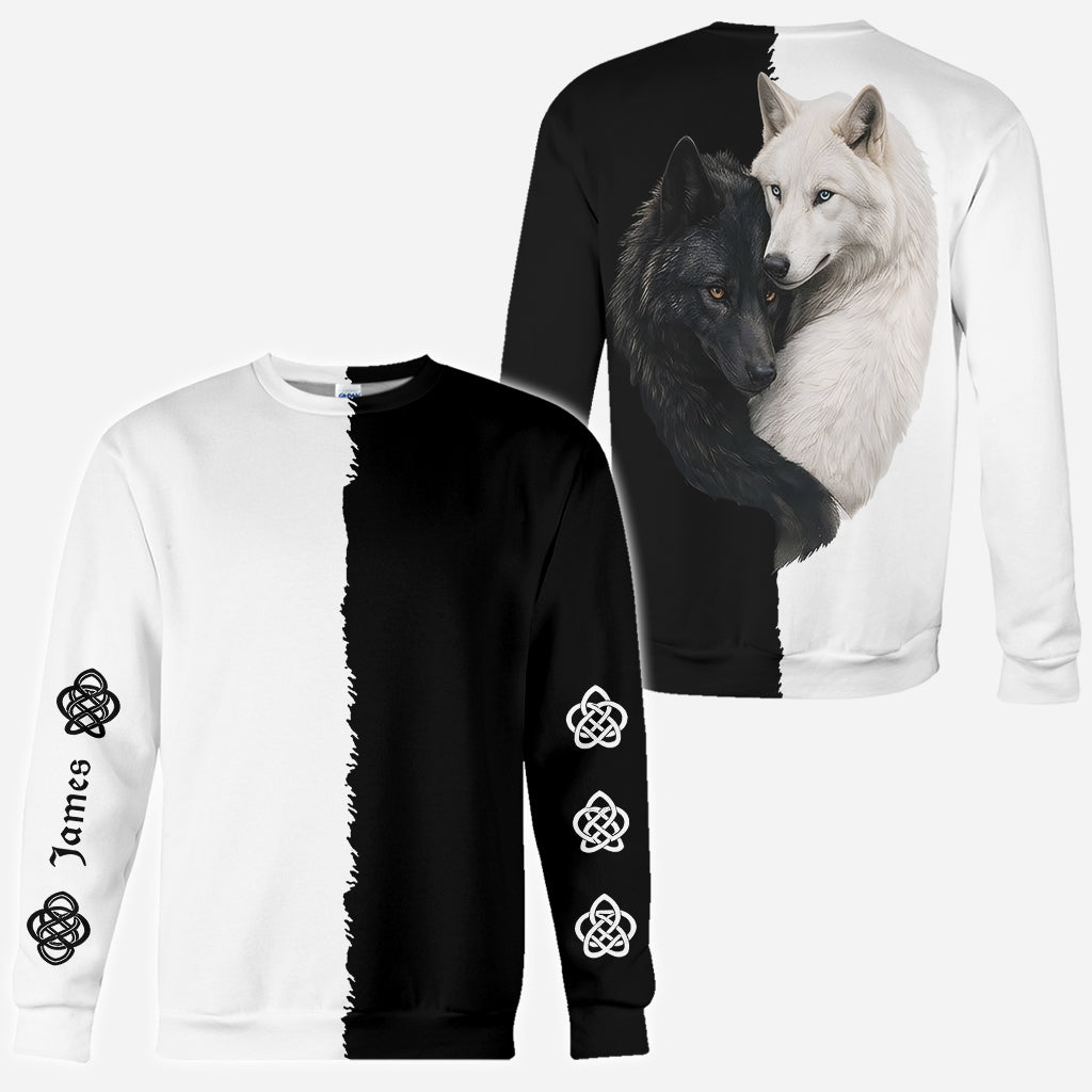 Loup Noir & Blanc - Chemise Personnalisée Loup Tout Imprimé