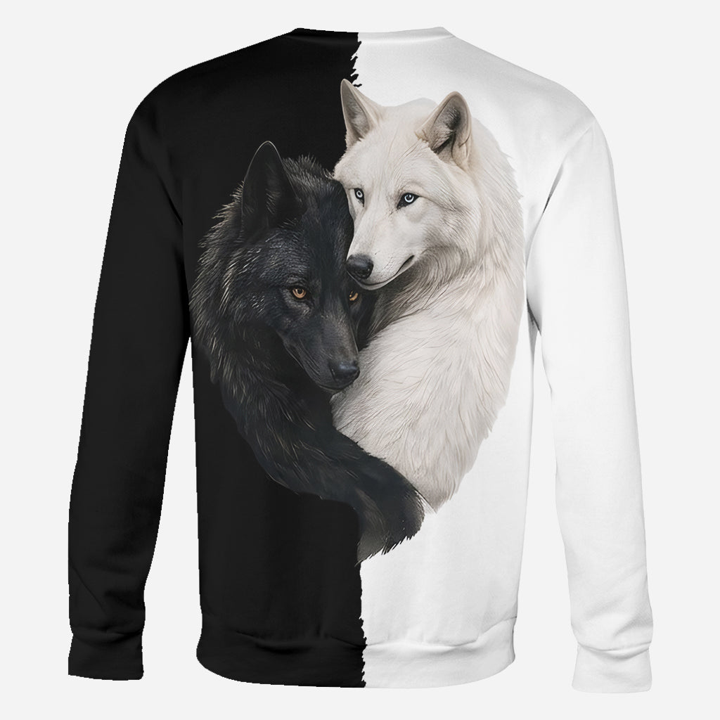 Loup Noir & Blanc - Chemise Personnalisée Loup Tout Imprimé