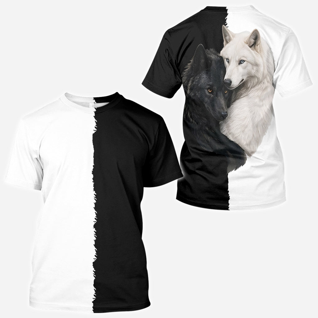 Loup Noir & Blanc - Chemise Personnalisée Loup Tout Imprimé