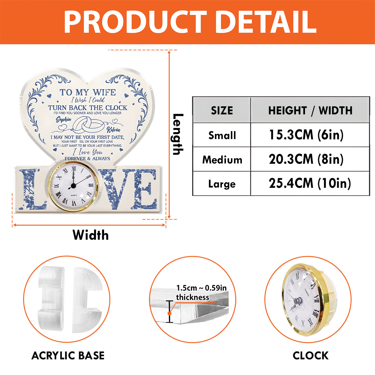 Cadeau d'anniversaire « Si seulement je pouvais remonter le temps » - Plaque horloge acrylique personnalisée pour couple