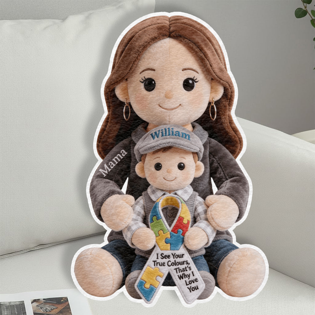 Autism Awareness Hug - Personalized Autism Awareness Faux Fur Shaped Pillow