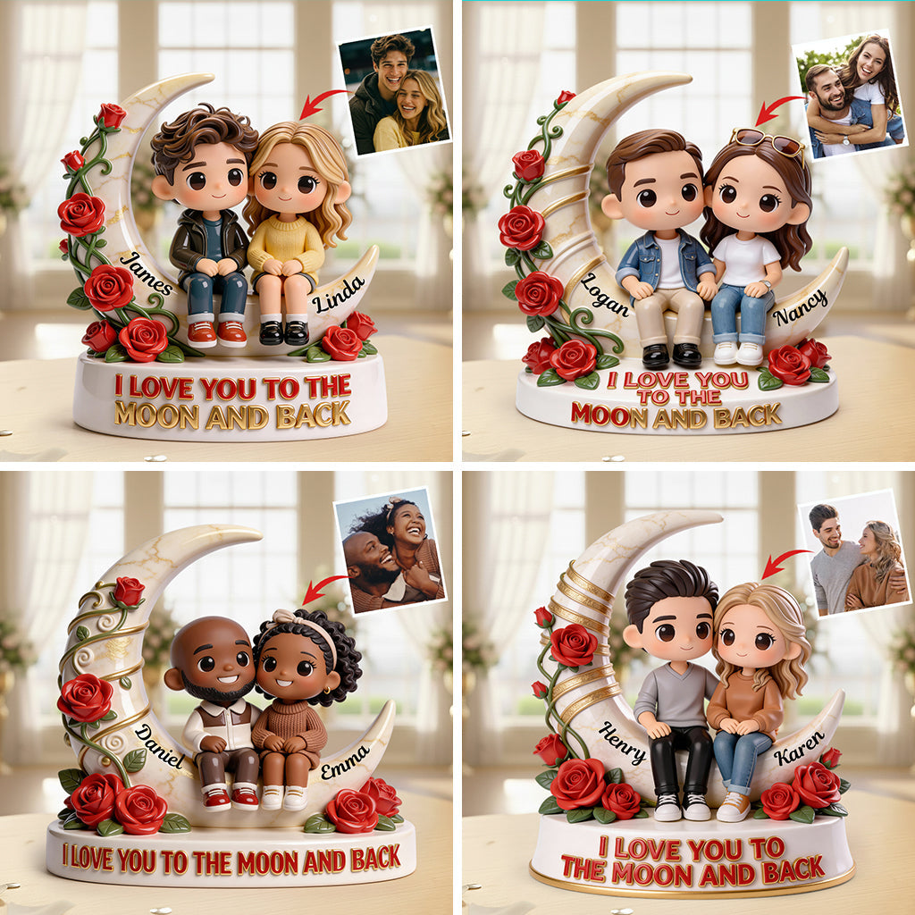 Je t'aime jusqu'à la lune et retour - Plaque acrylique personnalisée pour couple