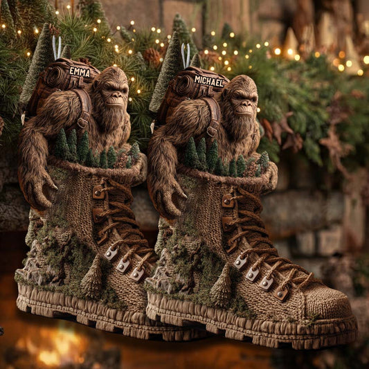 Into The Wood - Personalized Hiking Shaped Christmas Stocking
