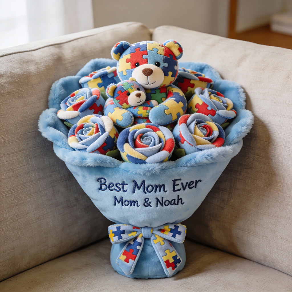 Strong Mama - Coussin en fausse fourrure personnalisé pour la sensibilisation à l'autisme