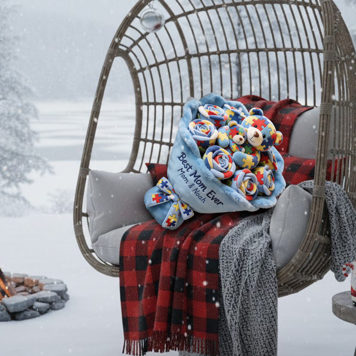 Strong Mama - Coussin en fausse fourrure personnalisé pour la sensibilisation à l'autisme