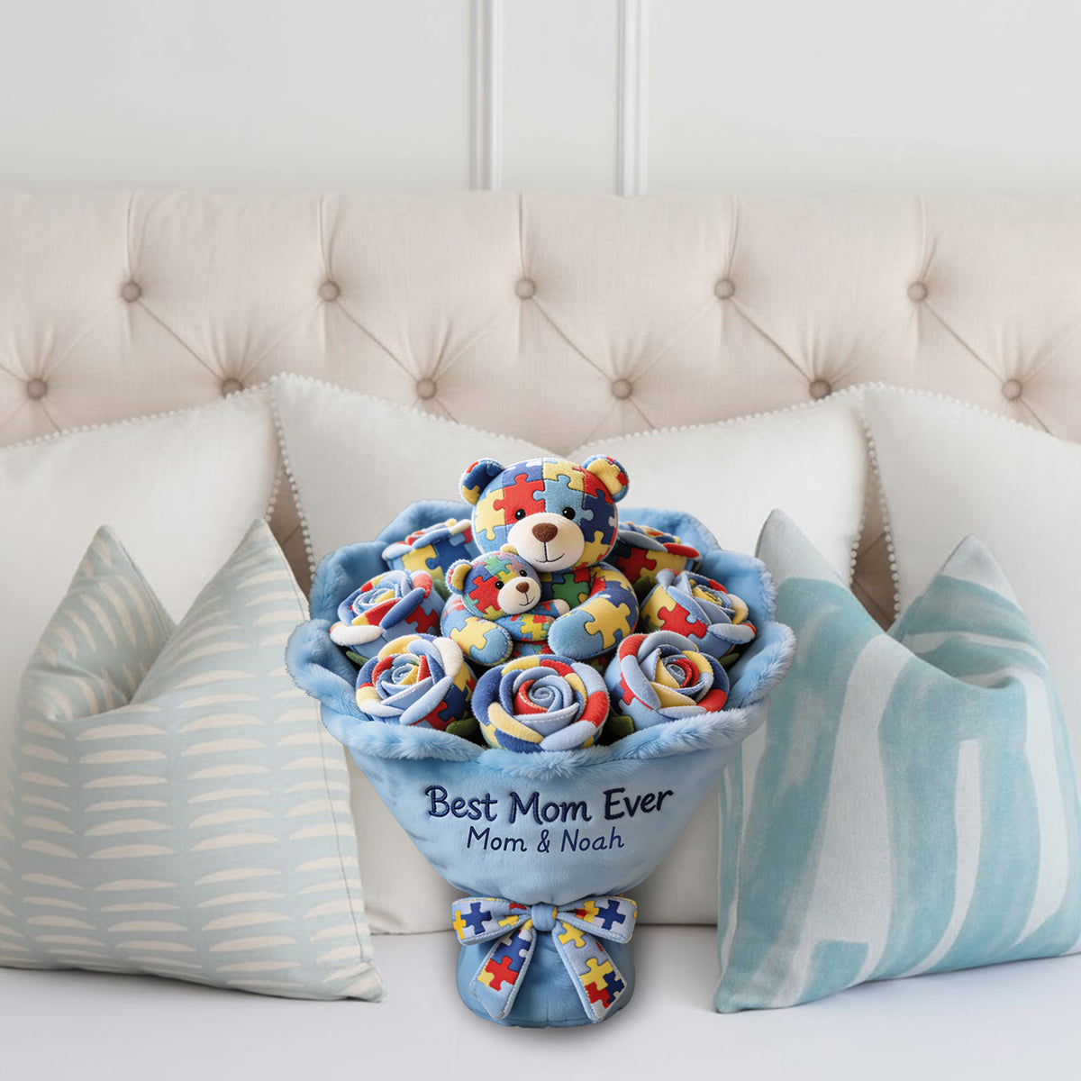 Strong Mama - Coussin en fausse fourrure personnalisé pour la sensibilisation à l'autisme