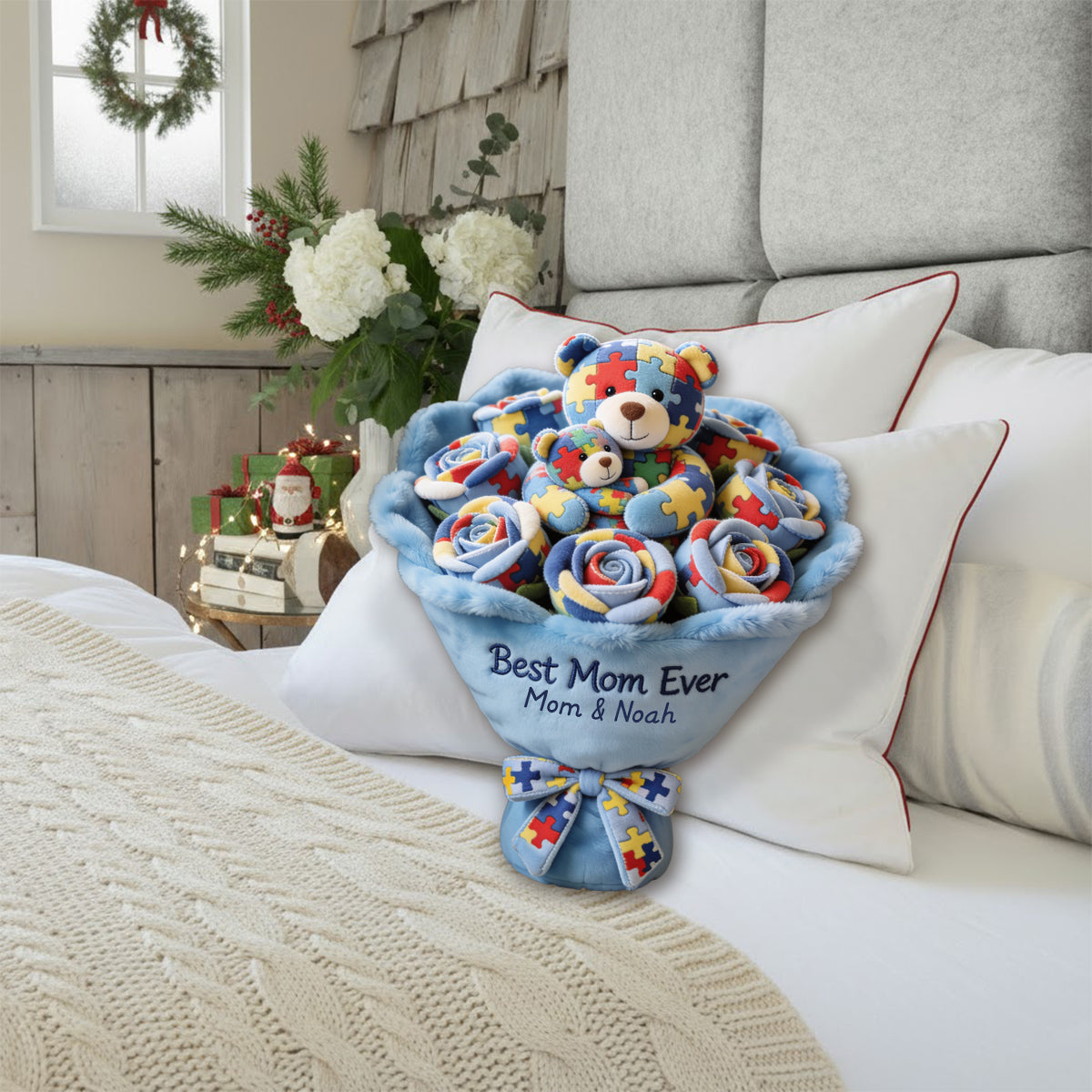 Strong Mama - Coussin en fausse fourrure personnalisé pour la sensibilisation à l'autisme