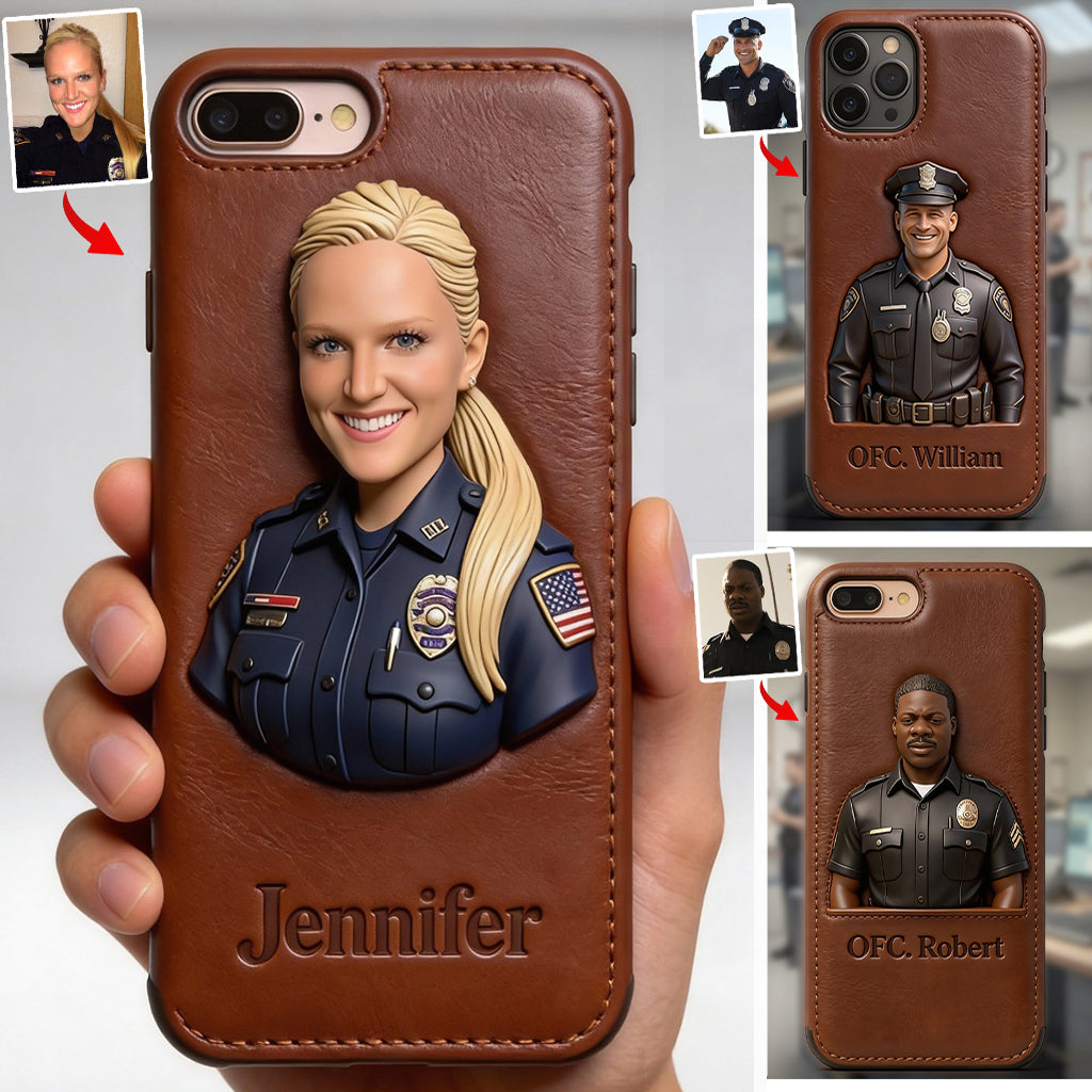 Police Gifts - Personalized Police Officer Leather Phone Case