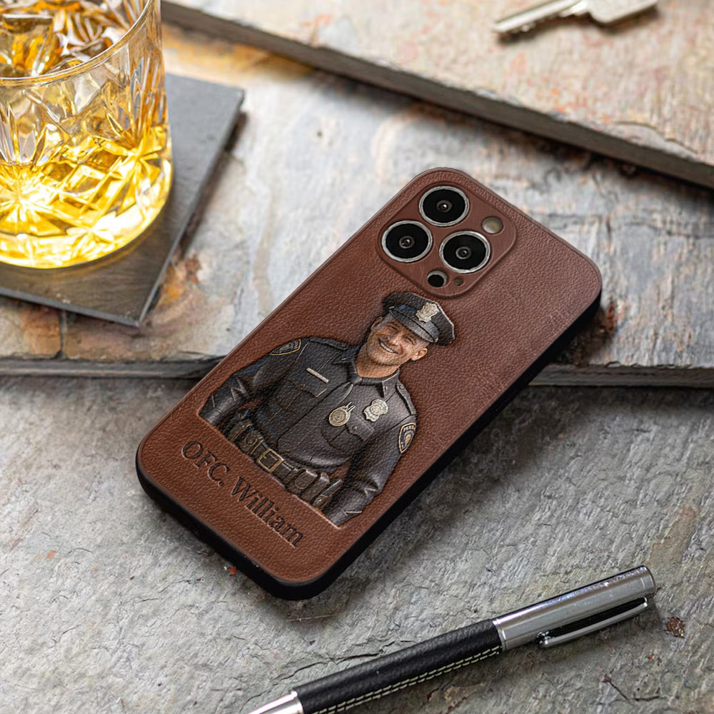Police Gifts - Personalized Police Officer Leather Phone Case