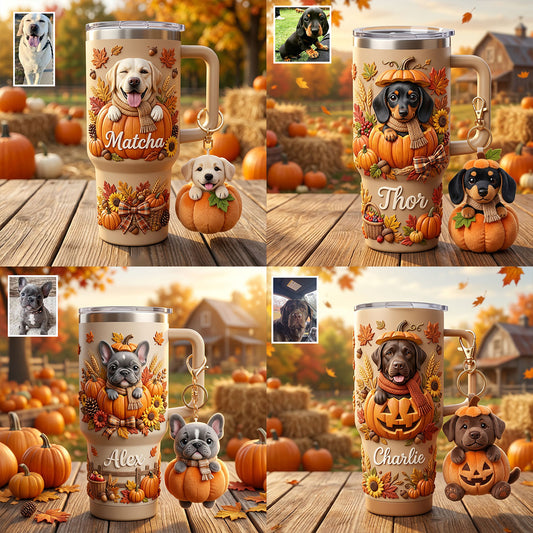 Autumn Snuggles Pumpkin Paws - Personalized Dog Tumbler With Plush Charm