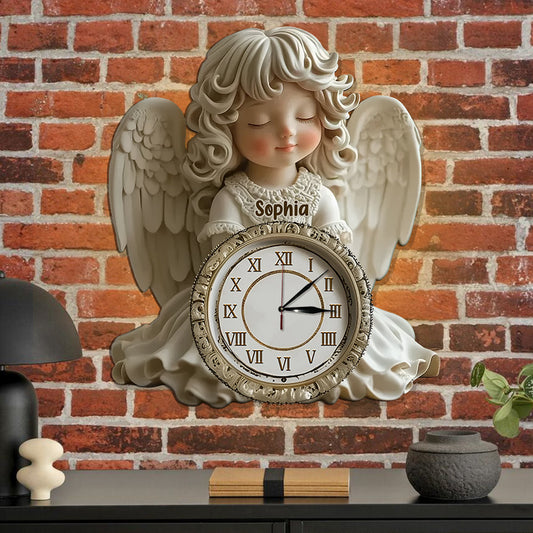 Time Flies, But Angels Keep Watch Over Every Moment - Personalized Christian LED Light Wall Clock