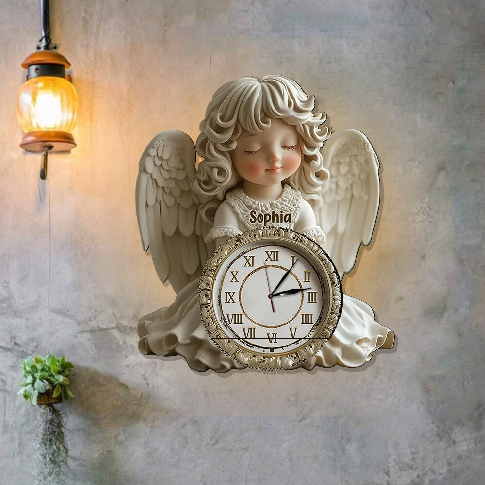 Time Flies, But Angels Keep Watch Over Every Moment - Personalized Christian LED Light Wall Clock