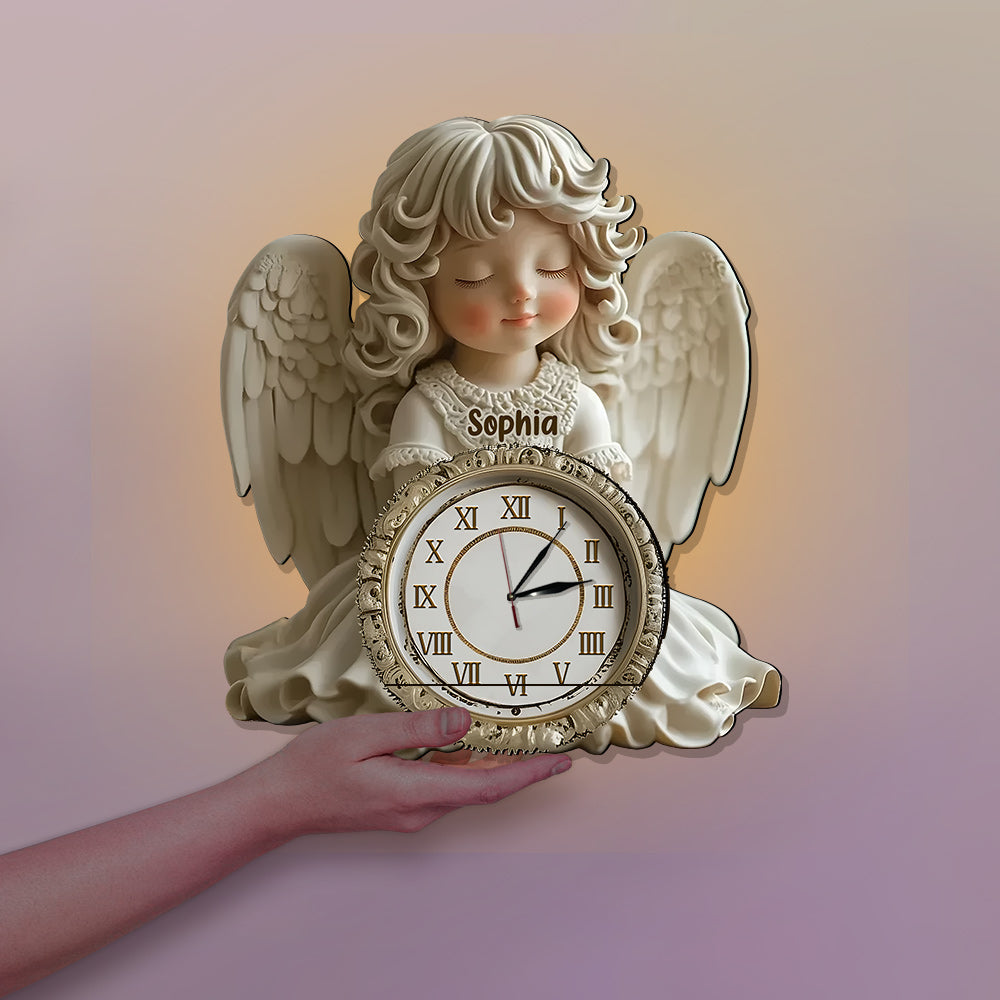 Time Flies, But Angels Keep Watch Over Every Moment - Personalized Christian LED Light Wall Clock