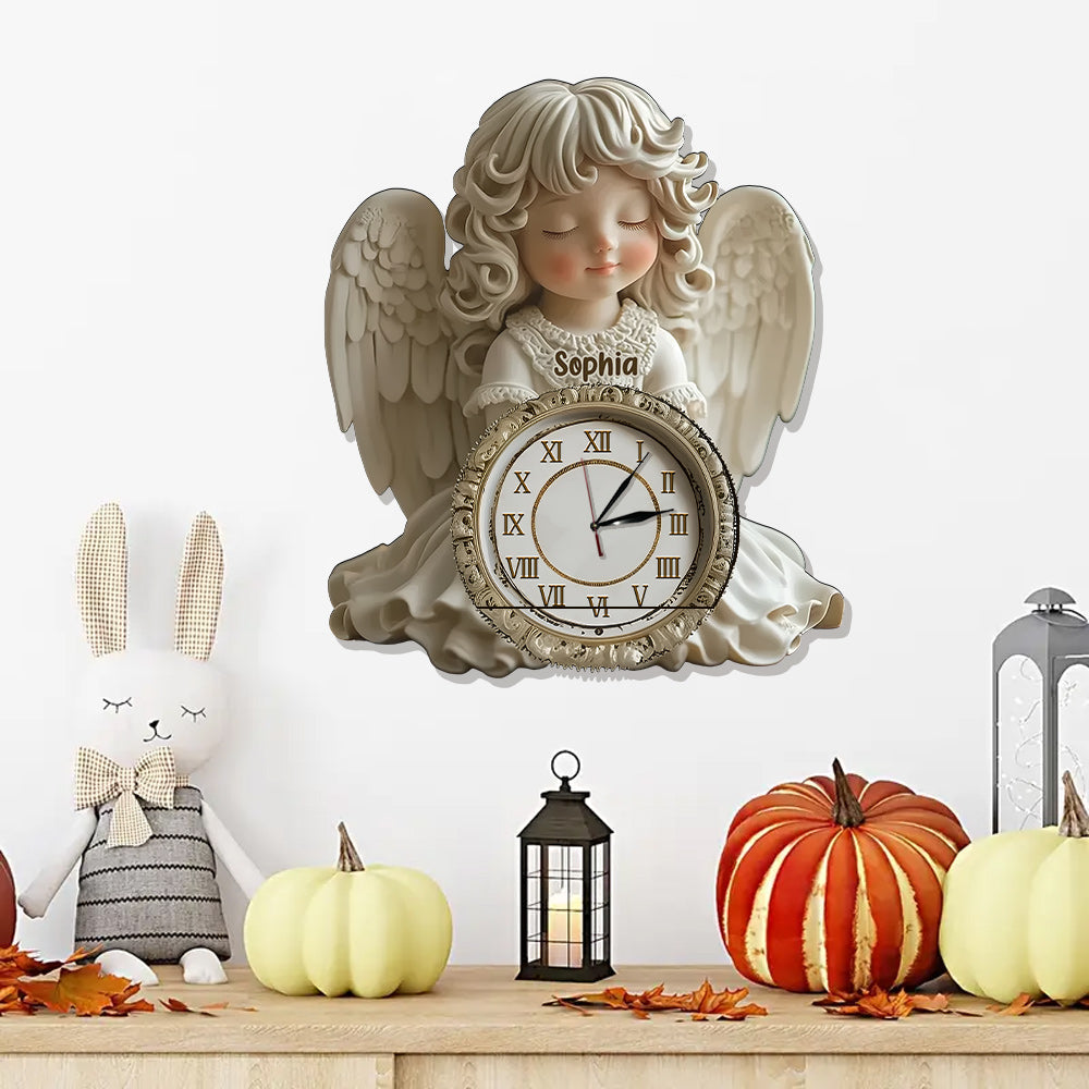 Time Flies, But Angels Keep Watch Over Every Moment - Personalized Christian LED Light Wall Clock