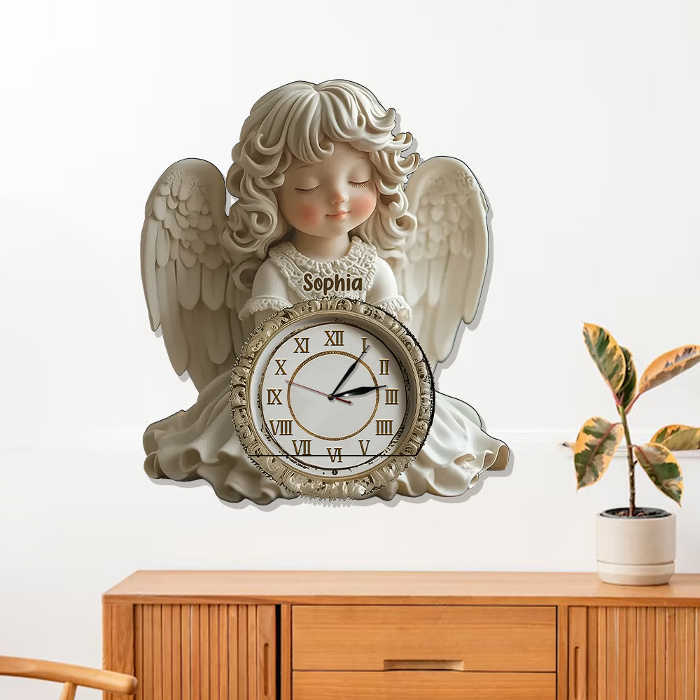 Time Flies, But Angels Keep Watch Over Every Moment - Personalized Christian LED Light Wall Clock