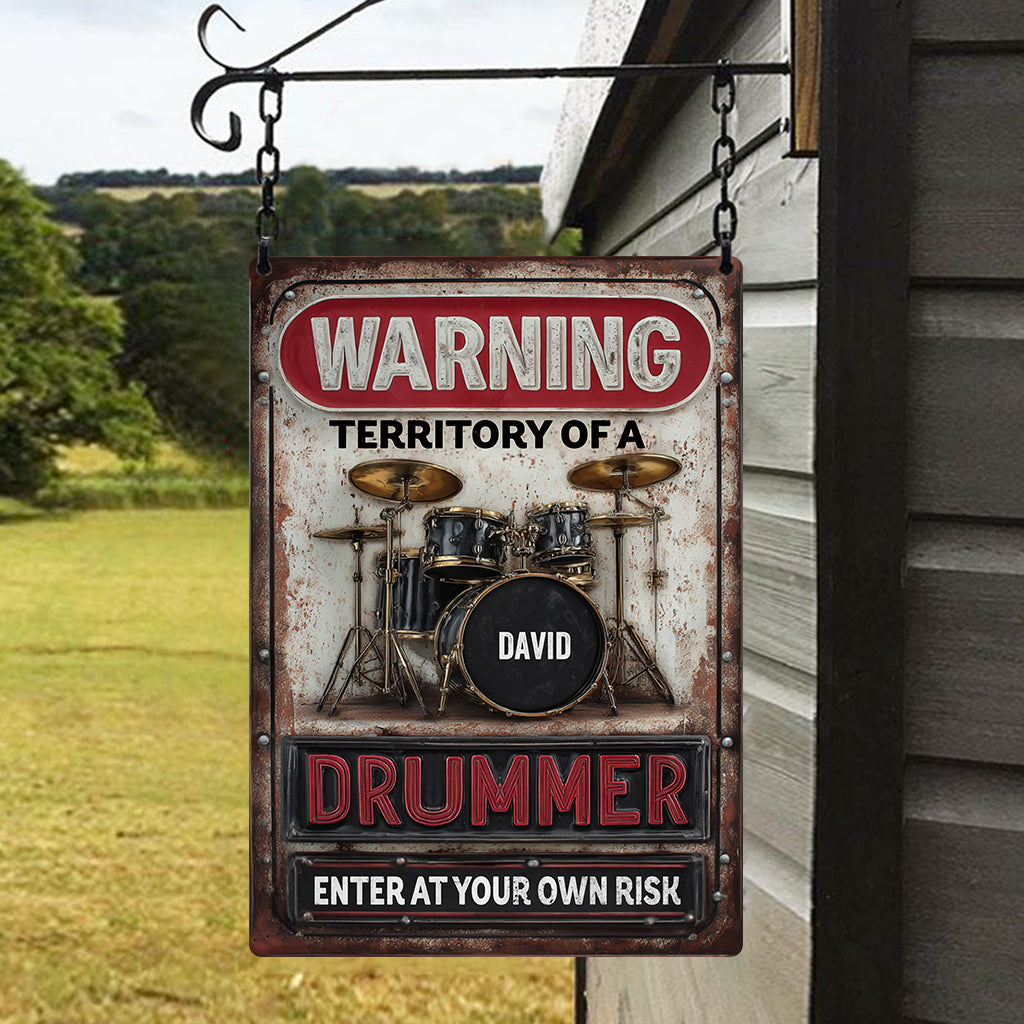 WARNING Territory Of A Drummer - Personalized Drummer Rectangle Metal Sign
