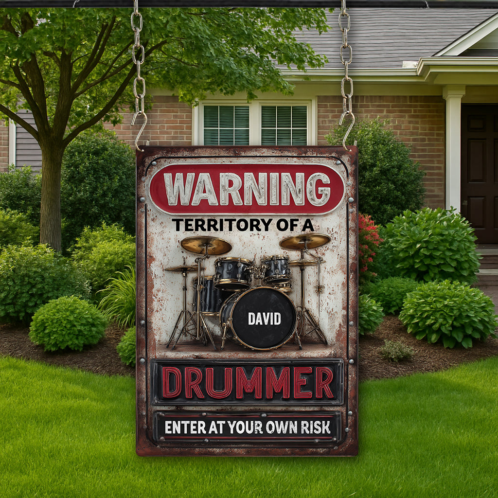 WARNING Territory Of A Drummer - Personalized Drummer Rectangle Metal Sign