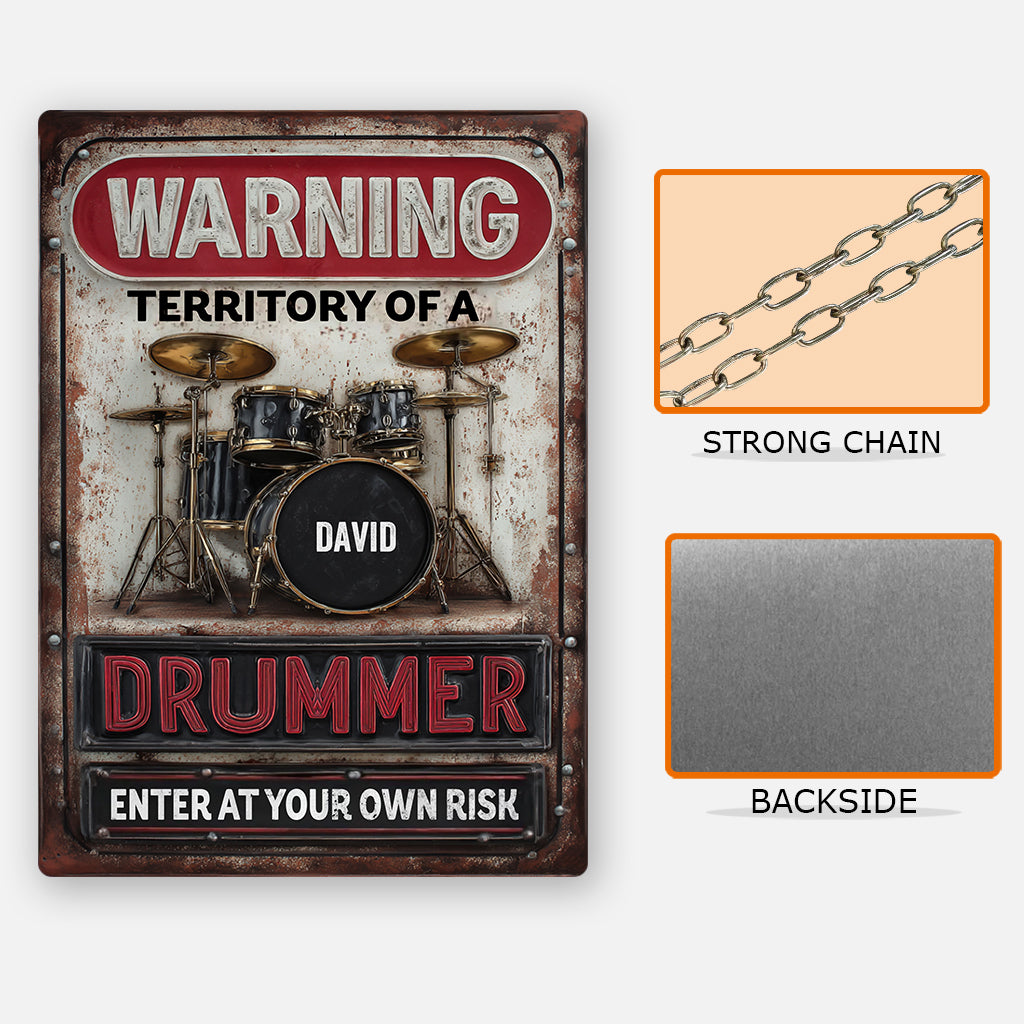 WARNING Territory Of A Drummer - Personalized Drummer Rectangle Metal Sign