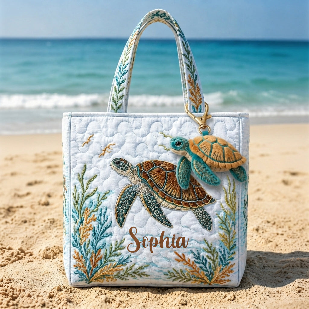 Sac Set Tortue de Mer Avec Charme - Sac Tote Matelassé Personnalisé Avec Charme Doux
