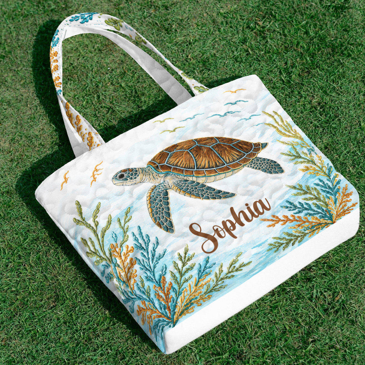 Sac Set Tortue de Mer Avec Charme - Sac Tote Matelassé Personnalisé Avec Charme Doux