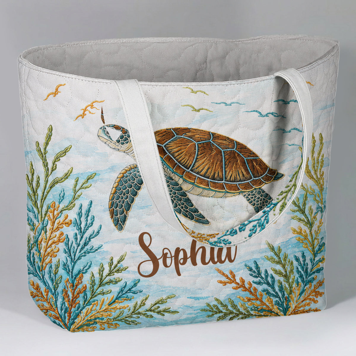 Sac Set Tortue de Mer Avec Charme - Sac Tote Matelassé Personnalisé Avec Charme Doux