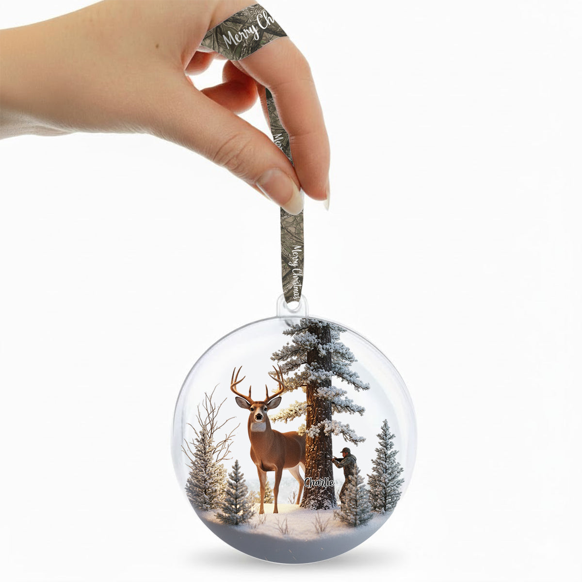 Christmas Gift For Hunters - Personalized Hunting Snow Globe Ornament With Bow