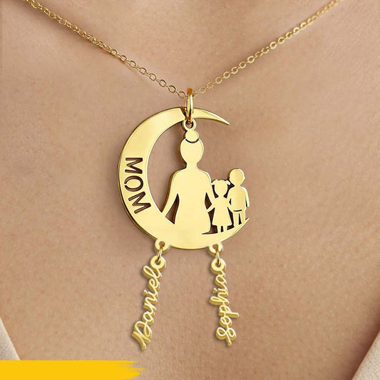 Maman, je t'aime jusqu'à la lune et retour - Collier personnalisé pour maman avec breloques