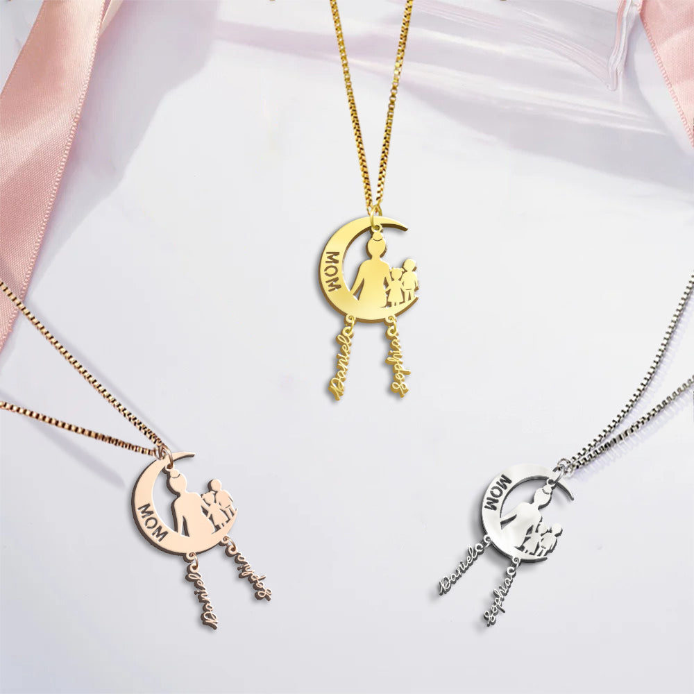 Maman, je t'aime jusqu'à la lune et retour - Collier personnalisé pour maman avec breloques