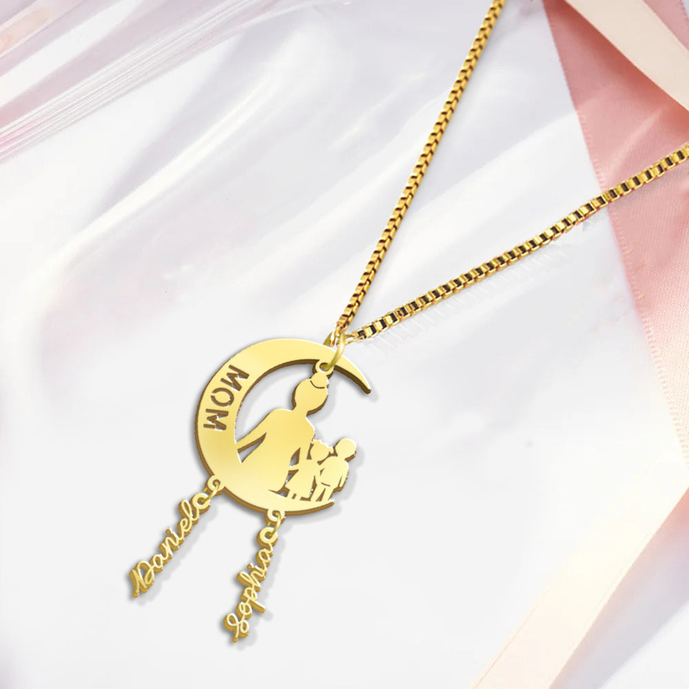 Maman, je t'aime jusqu'à la lune et retour - Collier personnalisé pour maman avec breloques