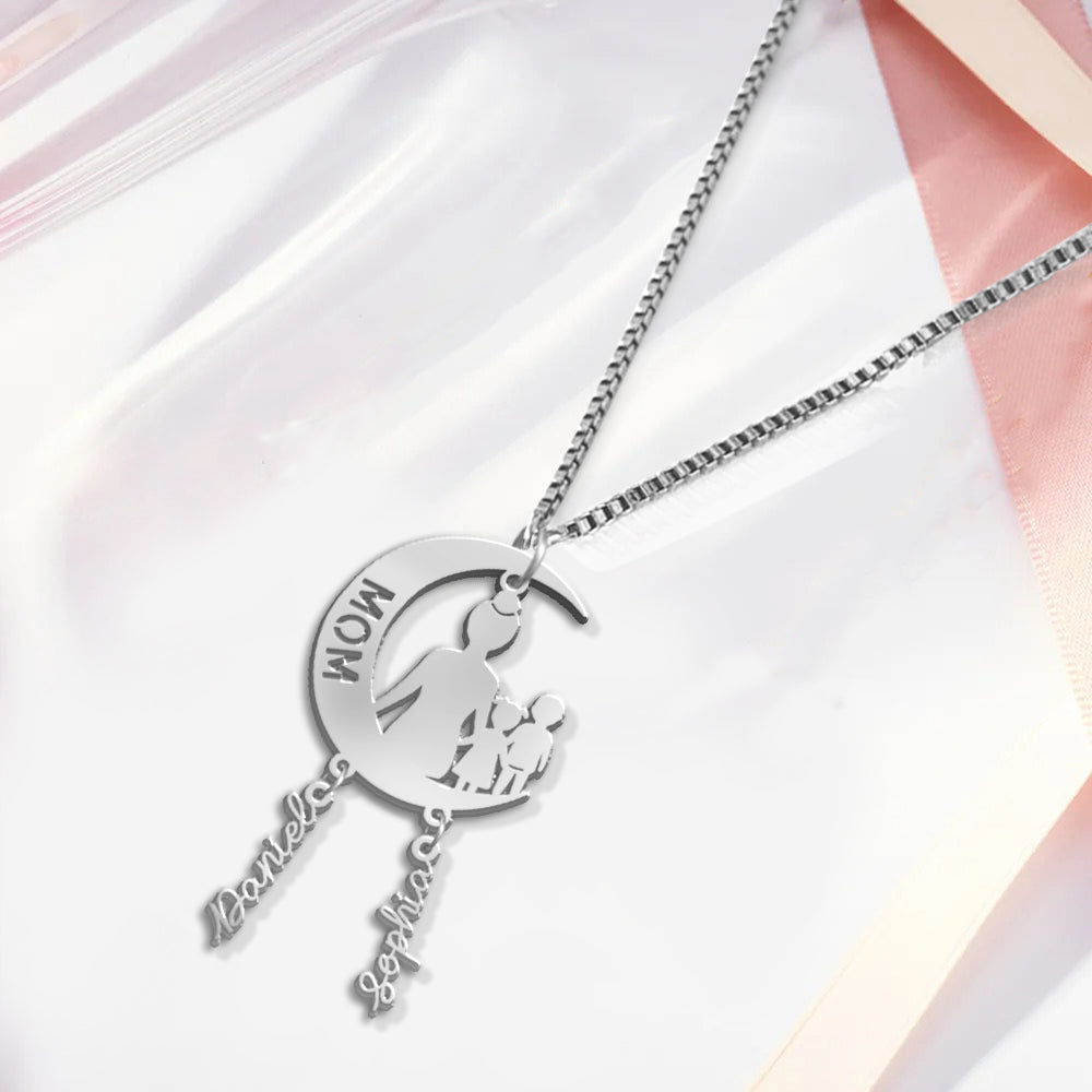 Maman, je t'aime jusqu'à la lune et retour - Collier personnalisé pour maman avec breloques
