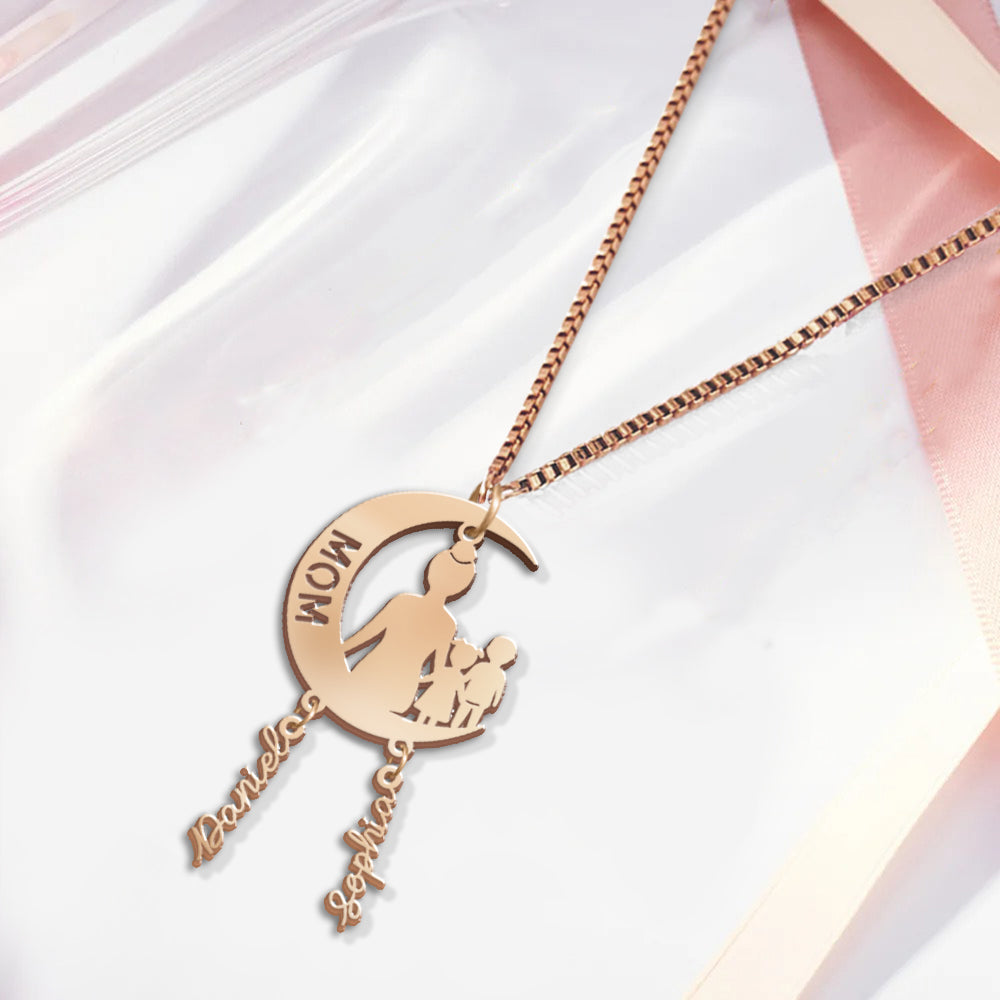 Maman, je t'aime jusqu'à la lune et retour - Collier personnalisé pour maman avec breloques