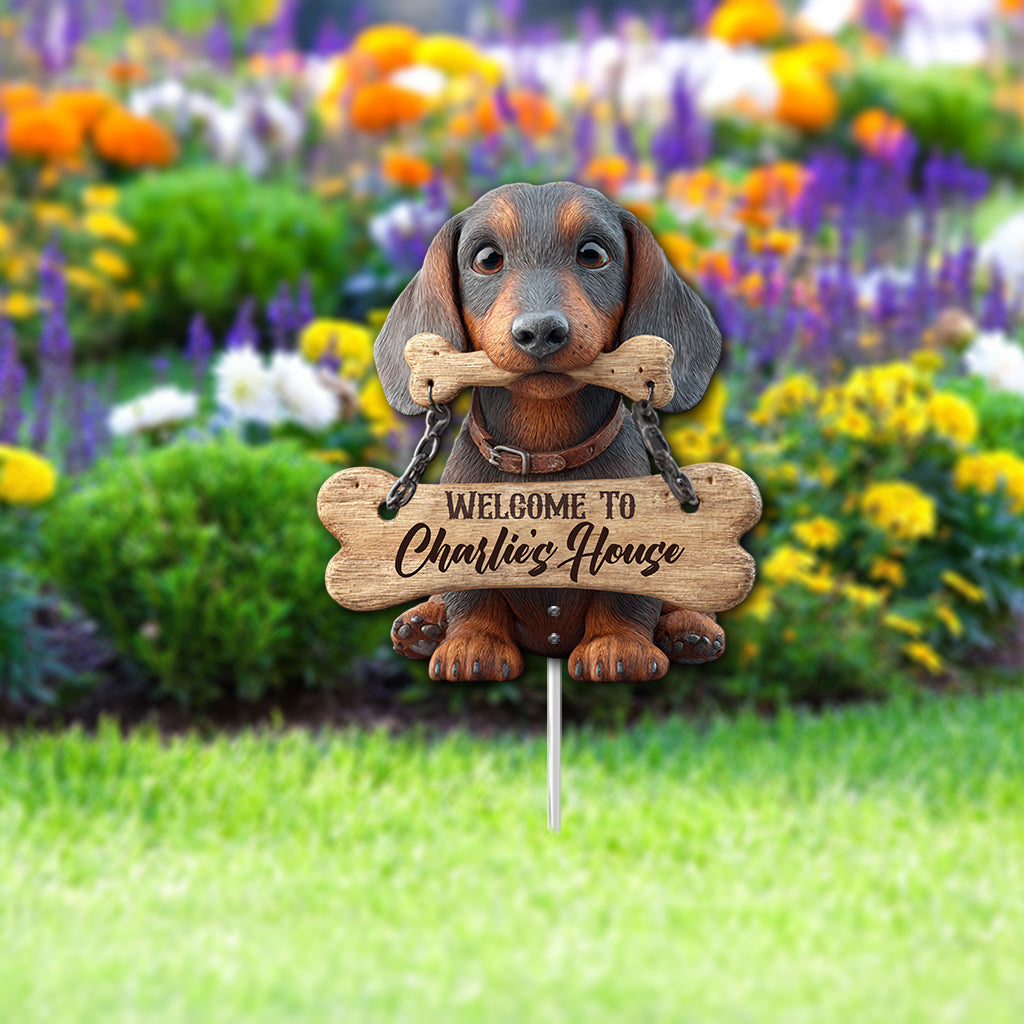 Bienvenue - Panneau de jardin personnalisé en acrylique représentant un teckel