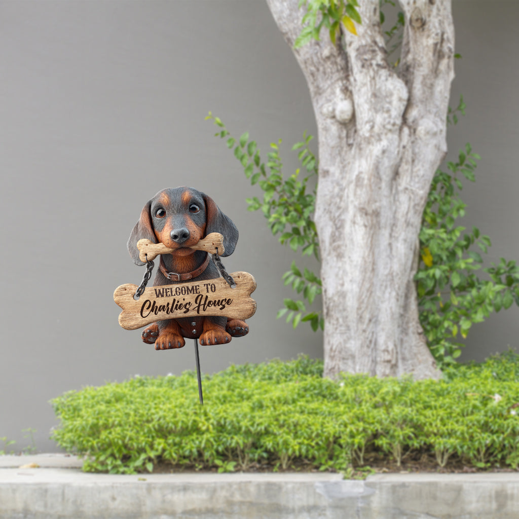 Bienvenue - Panneau de jardin personnalisé en acrylique représentant un teckel