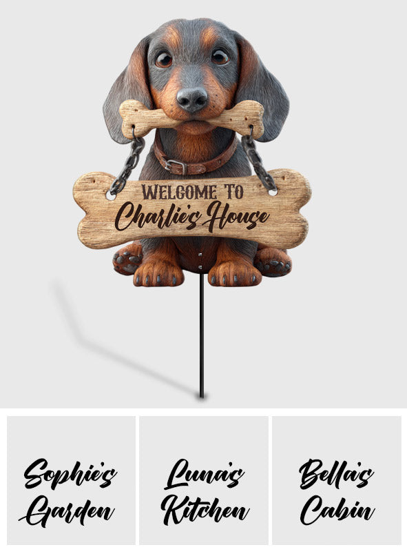 Bienvenue - Décoration de jardin personnalisée en métal représentant un teckel